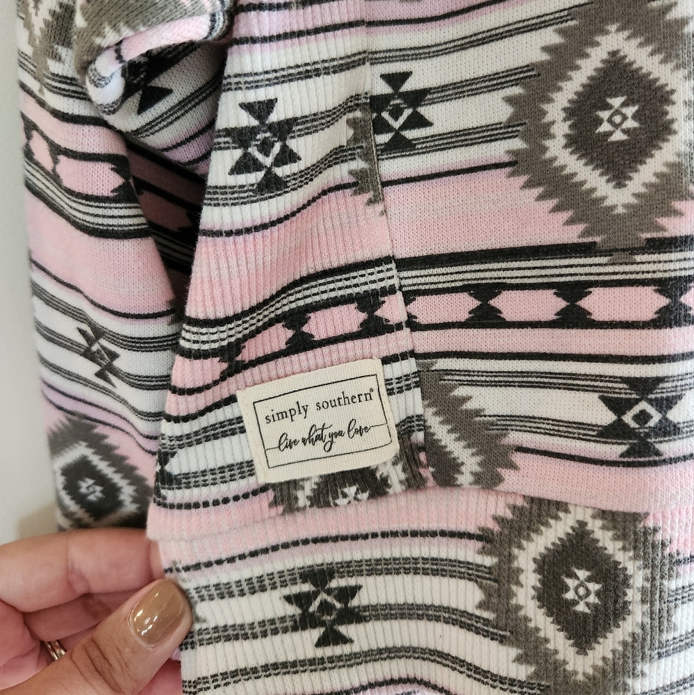 NWT Simply Southern Pink Aztec Printed Boho Cropped Hoodie - Picture 3 of 6